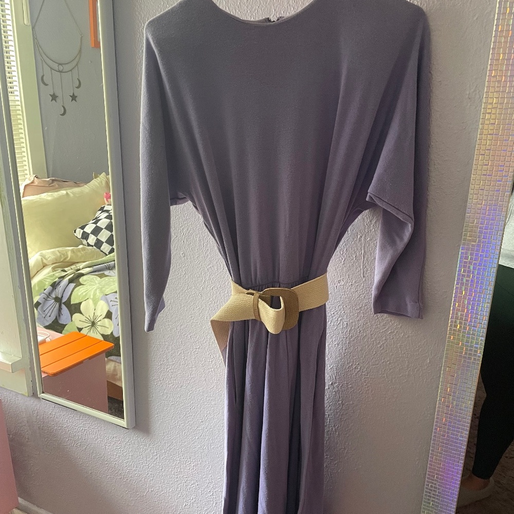 Vintage Purple Long Sleeve Dress with Pockets + Belt, Size 8